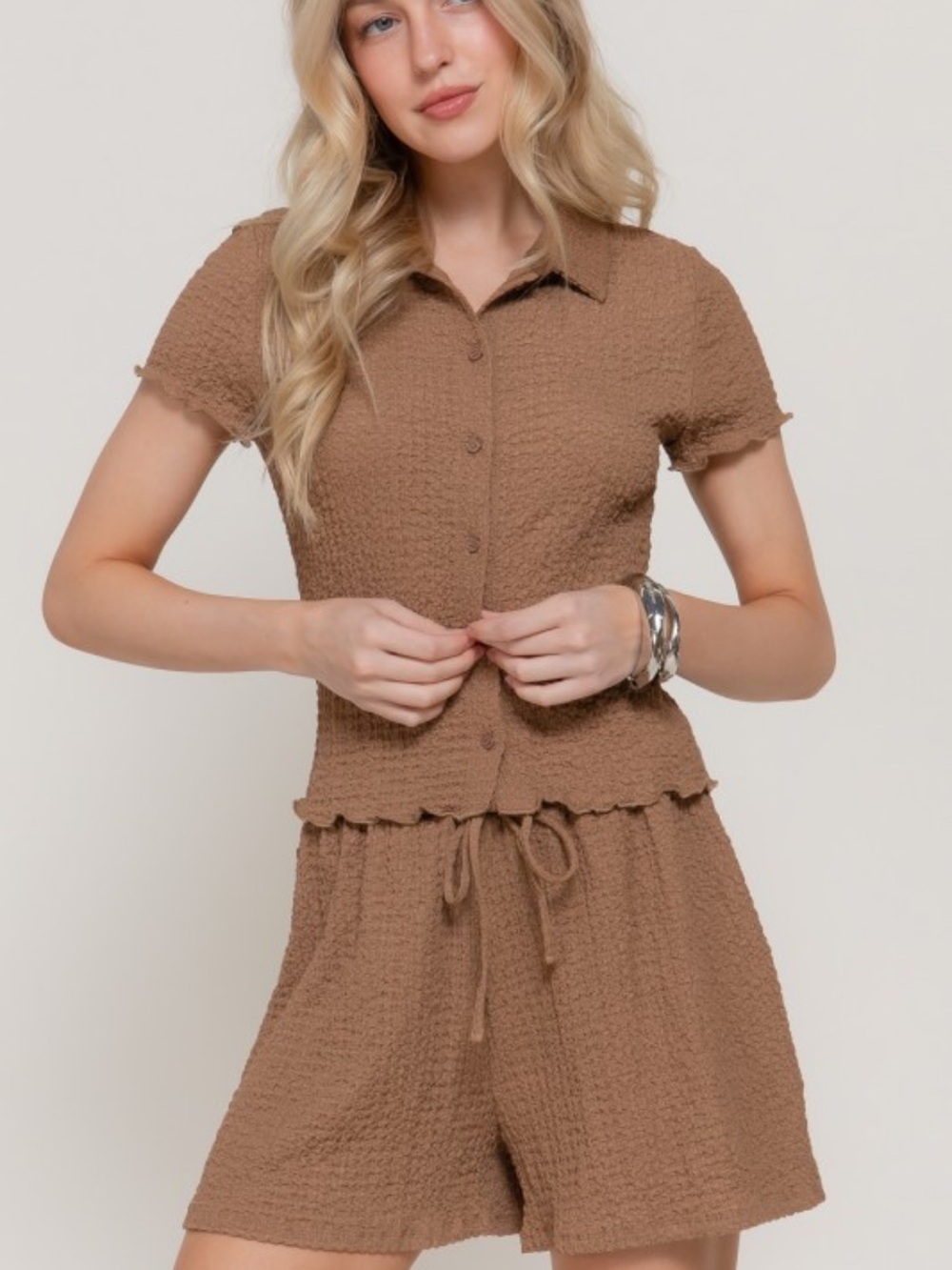 Short sleeve Top & Shorts Crinkle Knit Set